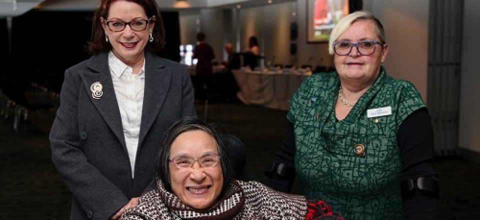 Past Scope Director Karen Cleave, Scope staff member and customer Irene Kwong and Scope Director Tricia Malowney at the 2019 Scope AGM.
